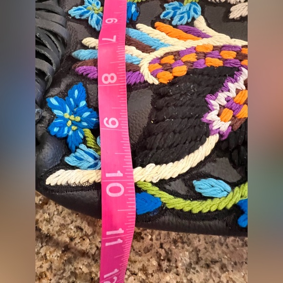 Raj LA Crossbody Embroidered Floral Bird Leather Bag with Fringe, Vintage NWOT - Picture 7 of 12